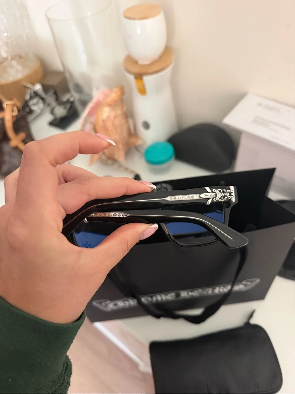 Chrome Hearts Black Glasses with Silver Accents